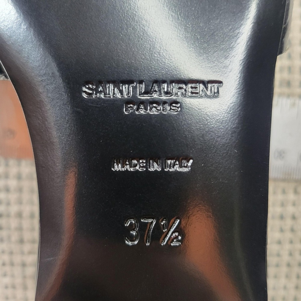 Saint Laurent Sandals Womens Size 7.5 Black Patent Leather Croc Slide Flat Italy - Picture 6 of 7